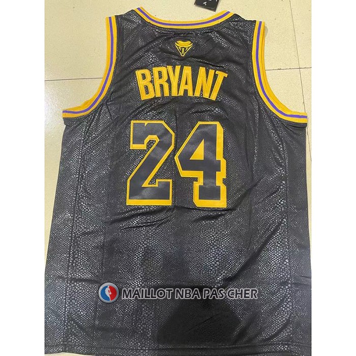 Maillot Los Angeles Lakers Kobe Bryant NO 24 Black Mamba Snakeskin Noir